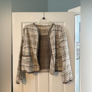 Max Studio Textured Knit jacket in Brown and Cream